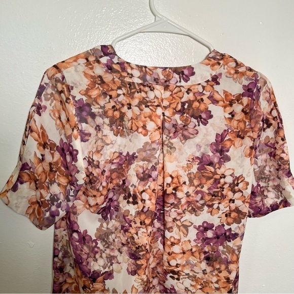 Premise Floral V-Neck Blouse Purple Orange - Picture 10 of 14